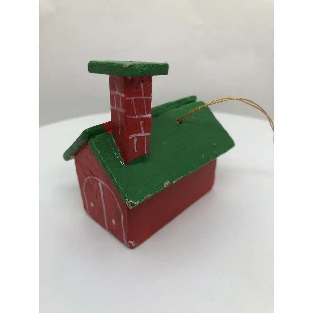Vintage Wooden Hand Painted Schoolhouse Christmas‎ Ornament 2.5